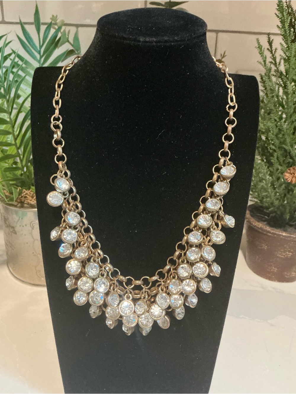 Gold/Bronze-Tone Crystal Cluster Statement Necklace - Women Jewelry